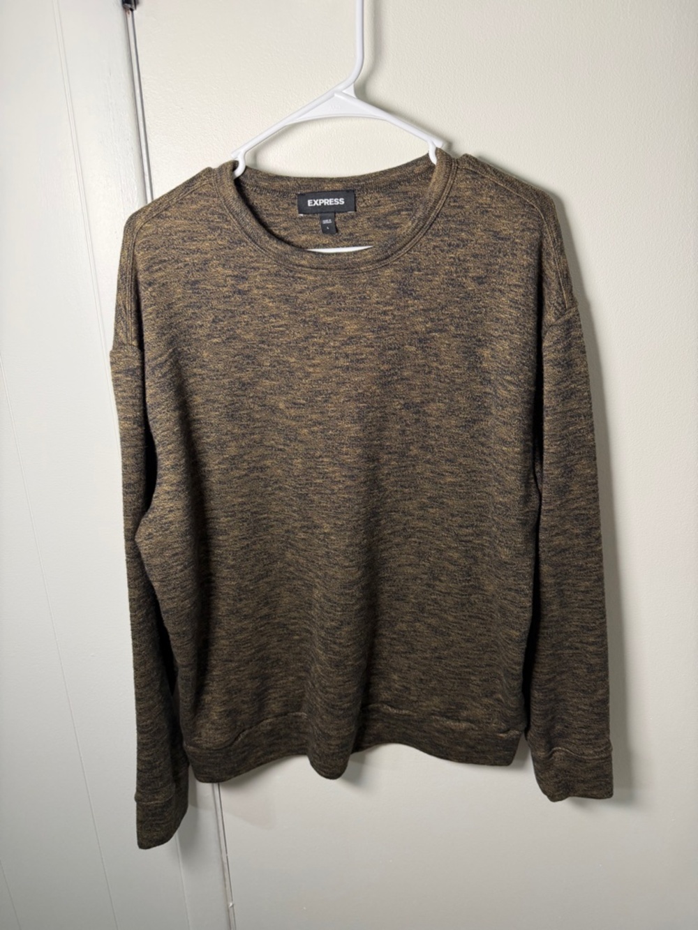 Express Men’s Crewneck Sweater | Gold/Black Marled Knit | L | GUC